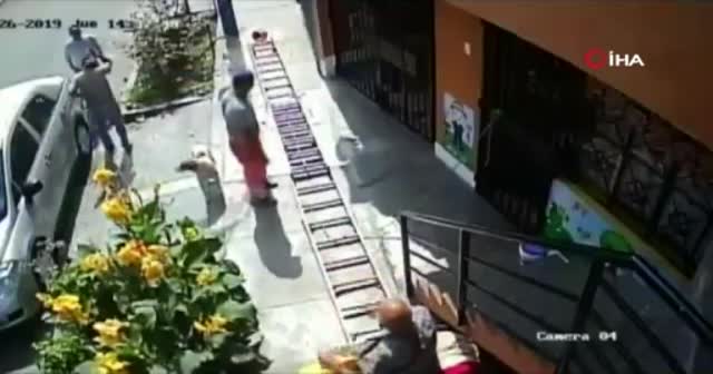 Yaşlı adam yoluna çıkan merdiveni sallayıp boyacıyı düşürdü