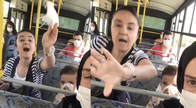 Halk otobüsünde maske takmayan kadın kendisine tepki gösteren vatandaşa saldırdı