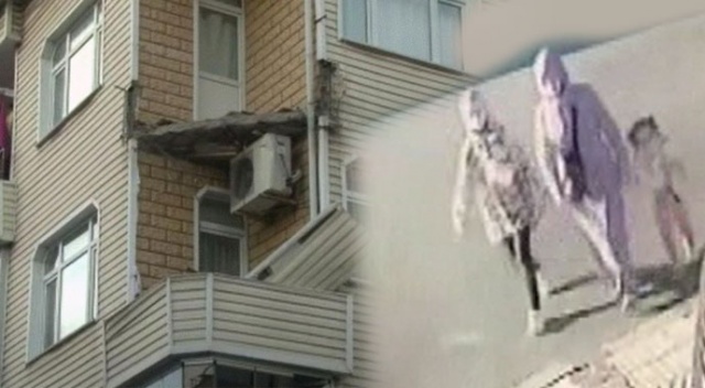 Güngören'de balkon çöktü, anne ve çocukları saniyelerle kurtuldu