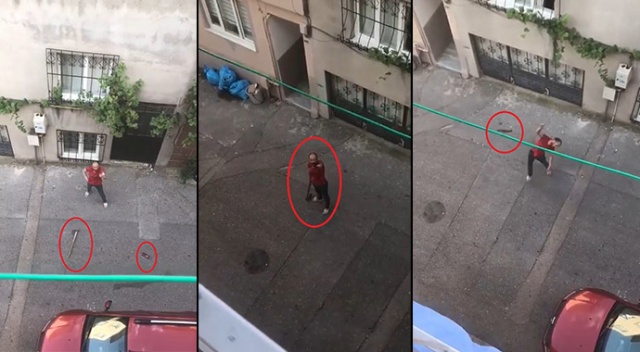 3. kata balta fırlattı, satırla tehdit etti