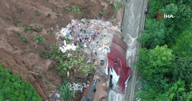 Rize'de heyelan alanı havadan görüntülendi