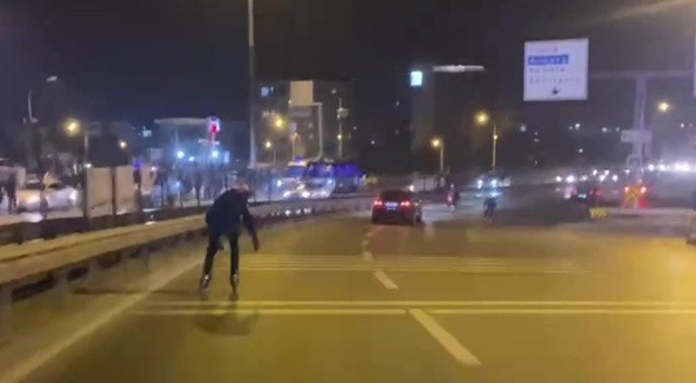 Trafikte tehlikeli paten yolculuğu hüsranla bitti