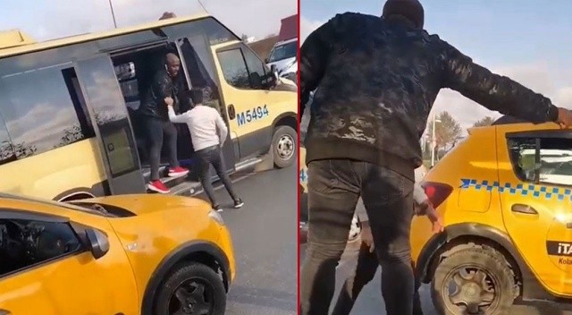 Taksiciden kaçan yolcu demir sopayla bindiği minibüsten indirildi