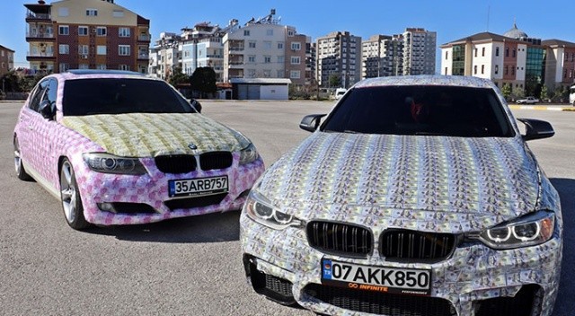 Otomobillerini dolar ve euro ile kapladılar! Görenler gözlerine inanamadı