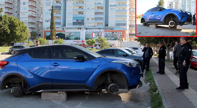 Dört lastiğini birden çaldılar! Aracının son halini görünce hayatının şokunu yaşadı