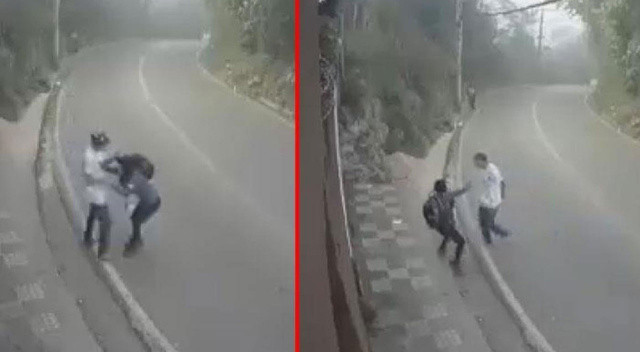 Yol kenarında kadına şiddet uyguluyordu! Otobüsten inen yolcuların gazabına uğradı