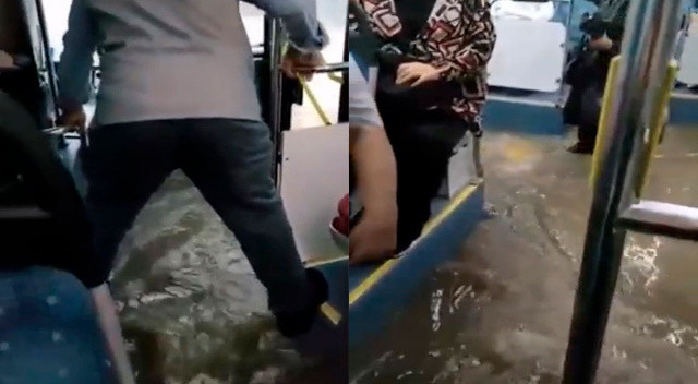 Üsküdar’da İETT otobüsünü sel bastı, yolcular panikle kaçıştı