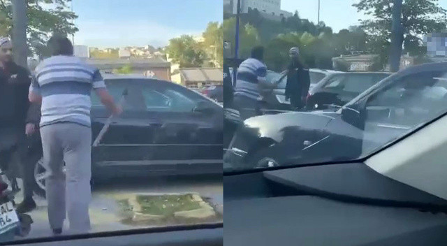 Yol verme tartışmasında baltalı saldırı girişimi! Trafikte dehşet anlar anbean kamerada