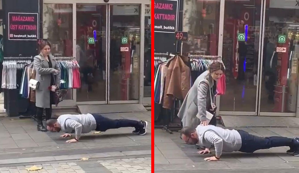 Cadde ortasında şınav: Görenler şaşkınlıkla izledi