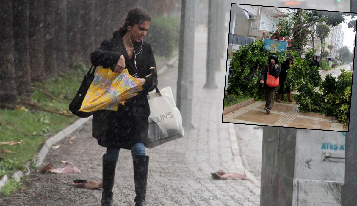 Kuvvetli yağış Antalya'yı kırdı, geçti! Ağaçlar yerinden söküldü, ulaşım aksadı