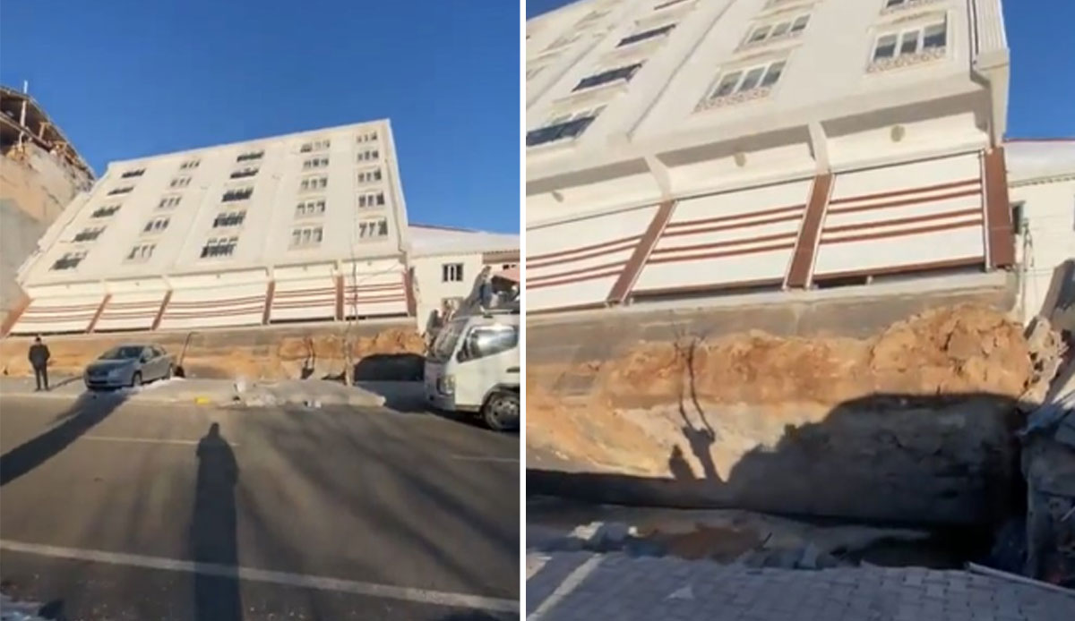 Uzmanları bile şaşırtan olay! Bir camı dahi kırılmayan bina temeliyle yan yattı