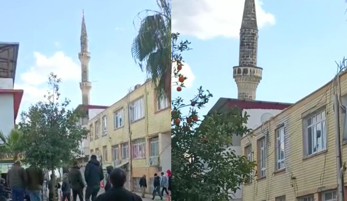 Adana'da depremde zarar gören minare kontrollü yıkıldı