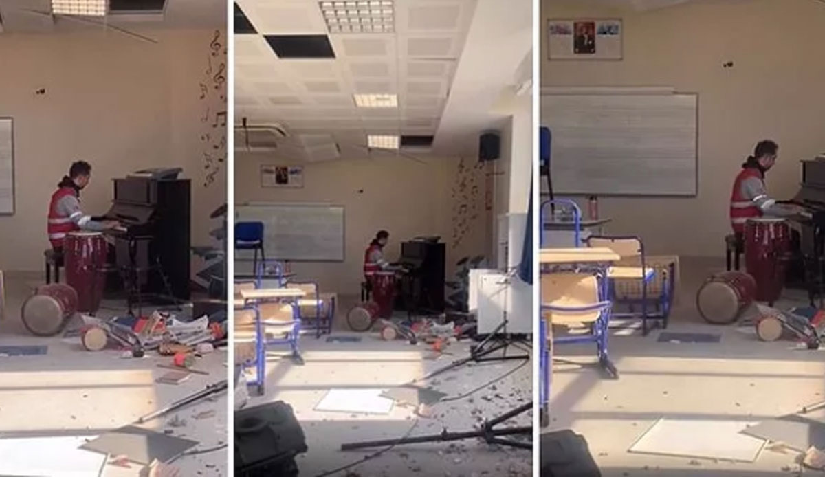 Hatay'da yıkılan binaların arasında piyano resitali