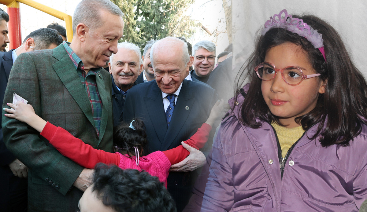 Cumhurbaşkanı Erdoğan ve Bahçeli'ye sarılan Osmaniyeli minik Eylül'ün mutluluğuna diyecek yok