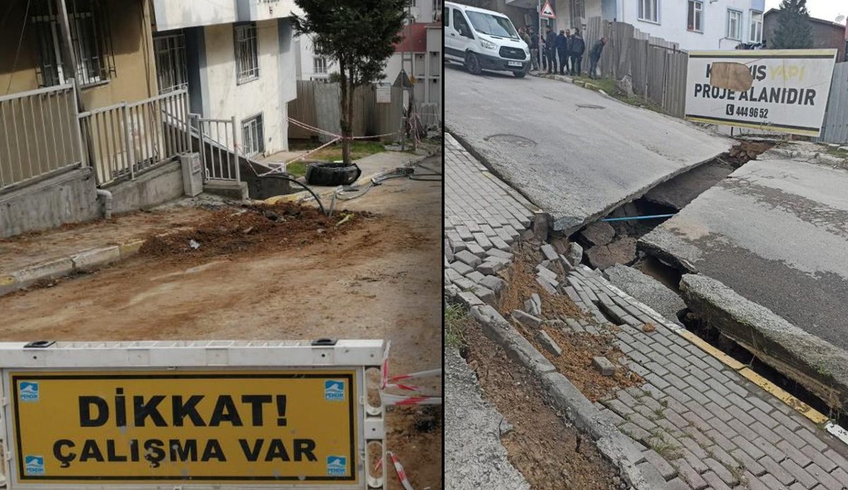 Pendik'te çöken yol nedeniyle iki apartman tedbir amaçlı boşaltıldı: Kazı çalışmaları sürüyor