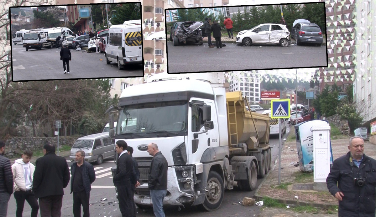 Facianın eşiğinden dönüldü: Kartal'da freni boşalan kamyonun 14 aracı biçtiği anlar kamerada