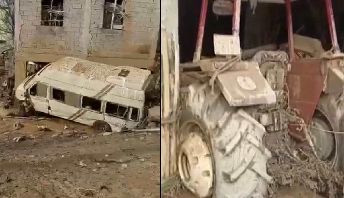 Bitlis'te sel bir mahalleyi adeta yuttu! Sulama göleti patladı, araçlar evler sular altında kaldı