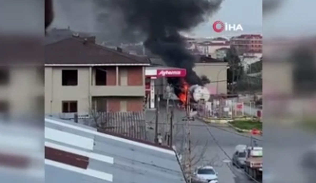 Sultanbeyli'de korkutan anlar: Benzin istasyonundaki gaz tankeri alev aldı