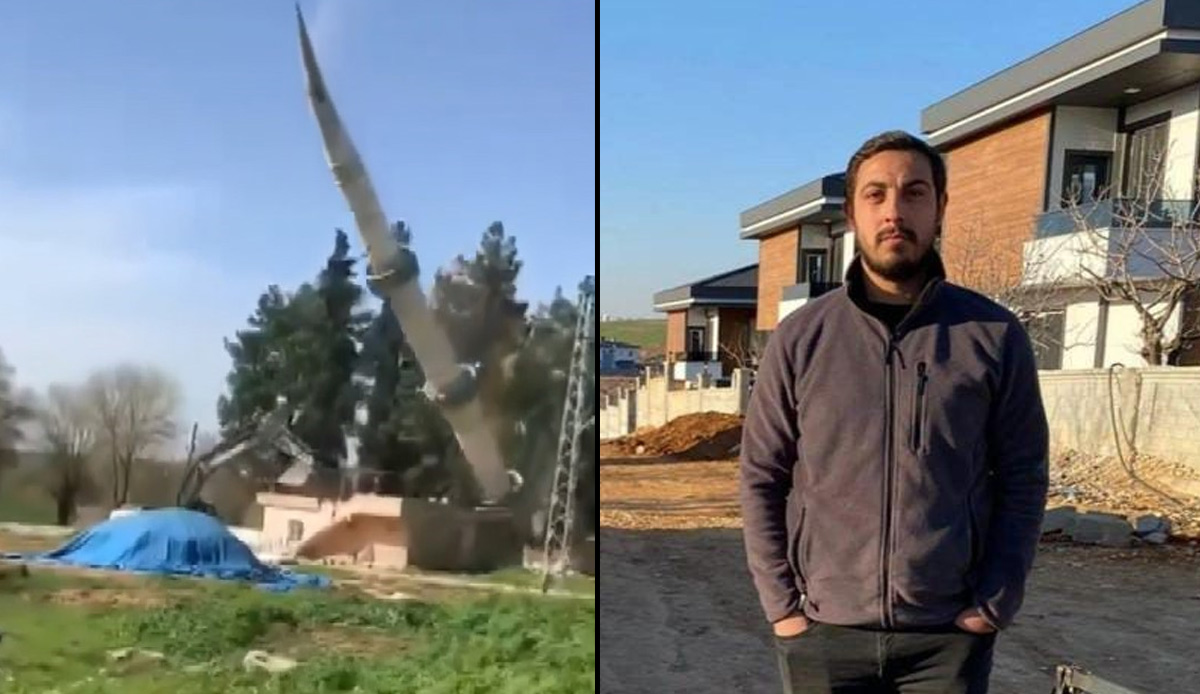 Depremde hasar alan minarenin yıkımında facia! kepçe operatörü hayatını kaybetti: O anlar kamerada