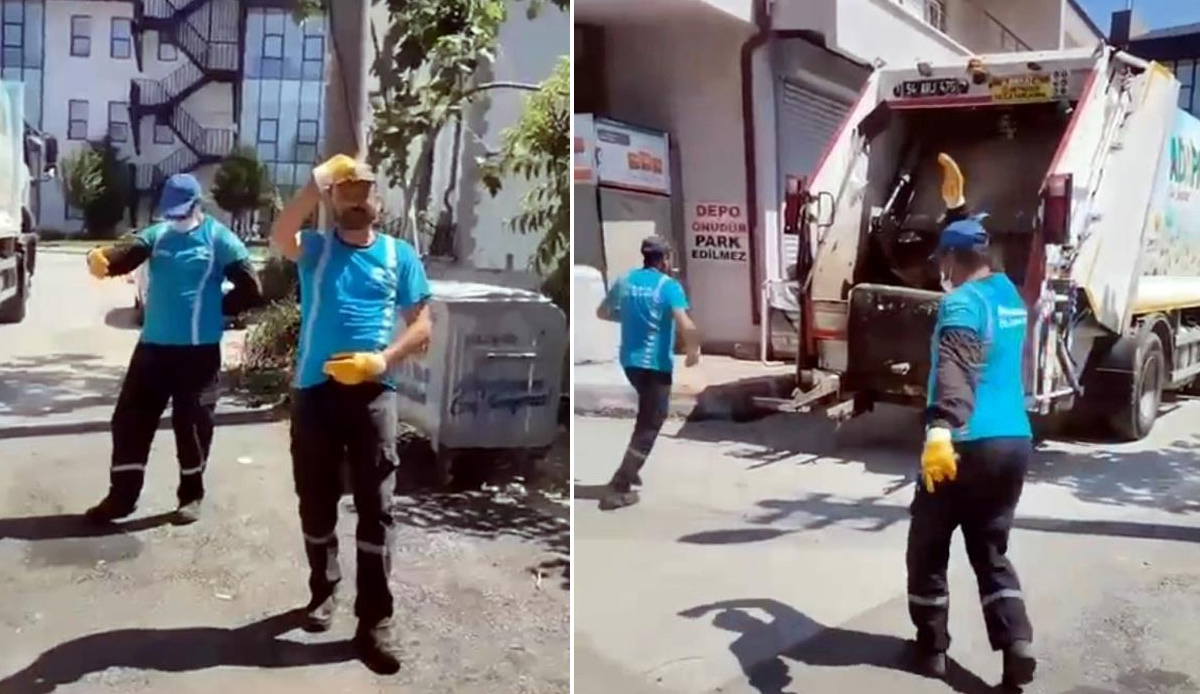 Yer: Adapazarı: Bayram günü temizlik işçileri davul zurnaya eşlik etti, ortaya yürek ısıtan anlar çıktı