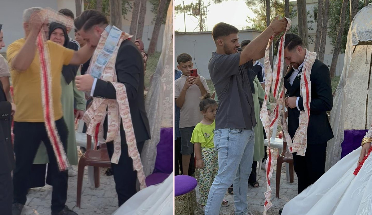 Düğünde metrelerce uzunlukta para takıldı: Gelin ve damat şaşkınlık yaşadı