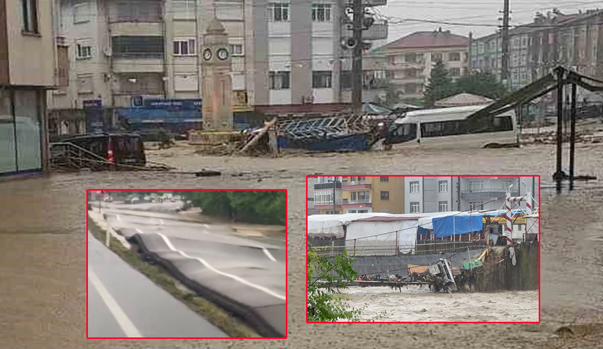 Devrek'te dehşete düşüren sel görüntüleri: Köprü çöktü, asfalt yerinden söküldü! Araçlar sürücüleriyle suların altında kaldı