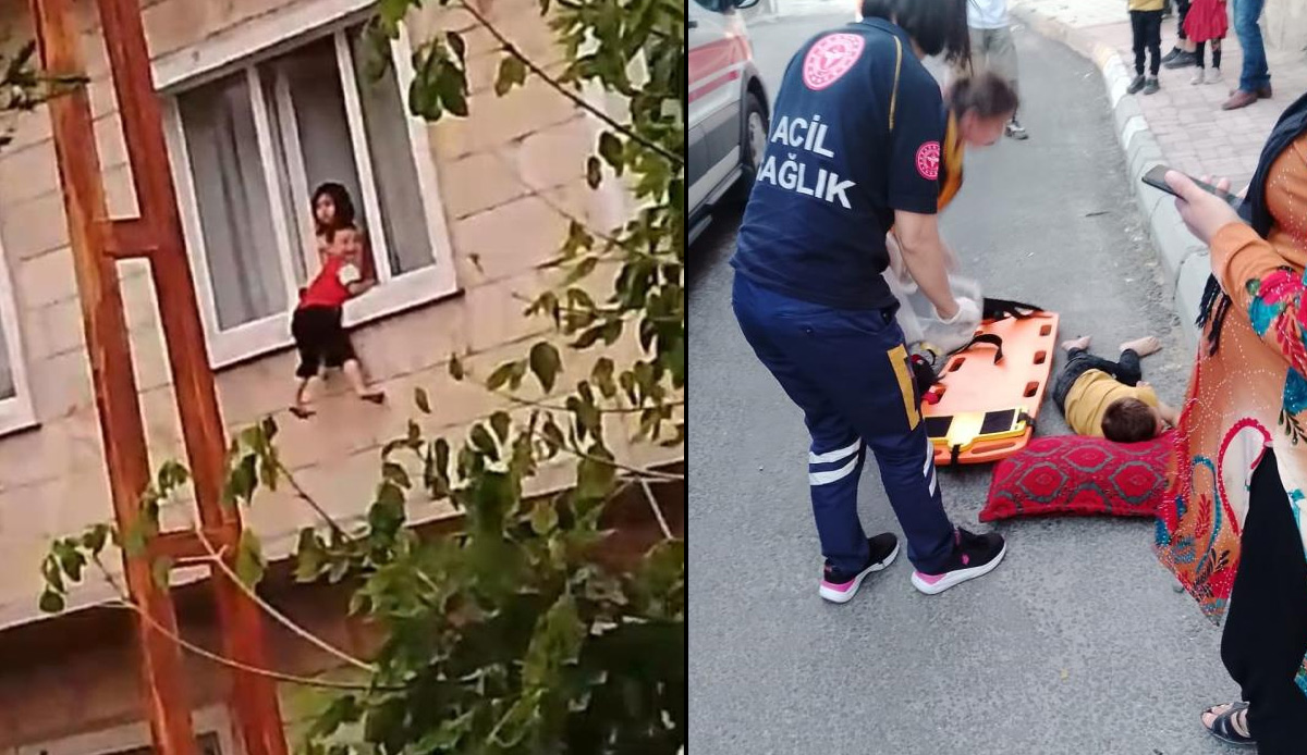 5 yaşındaki çocuk ablasının gözü önünde pencereden aşağı düştü! Korku dolu anlar kamerada