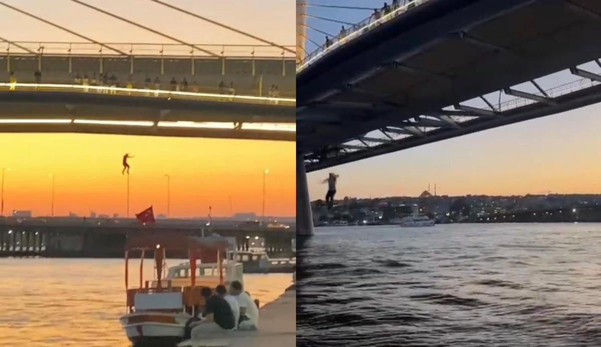 Haliç Metro Köprüsü’nde gençlerin ölümle burun buruna oyunu! Köprüden denize atladılar