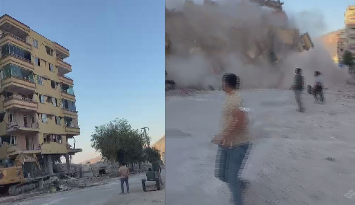 Merakla izledikleri bina yıkılınca arkalarına bakmadan kaçtılar