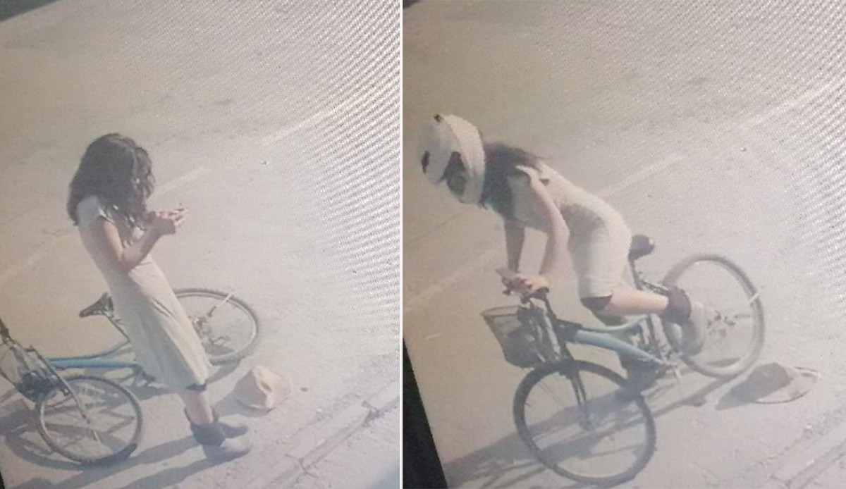 Motorsikletin kaskını çalan kızın ilginç halleri!