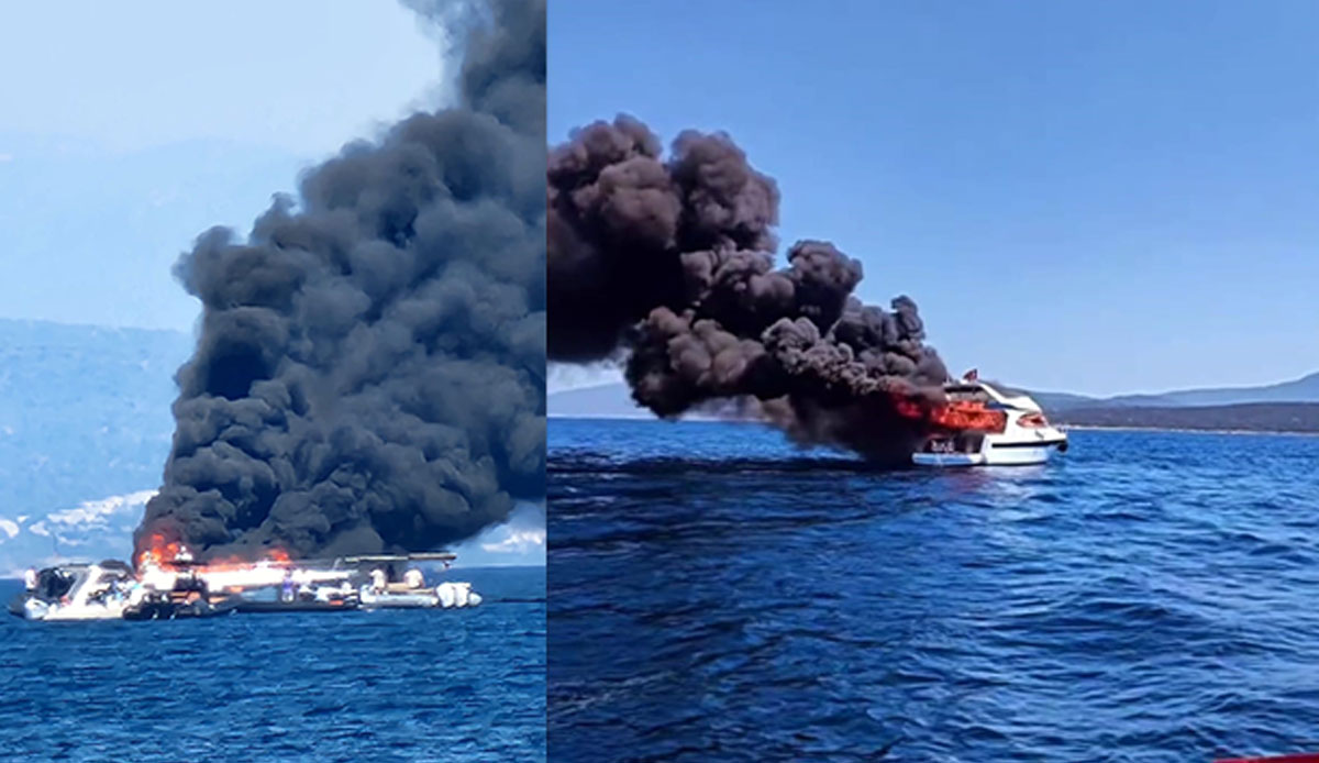 Bodrum'da milyon dolarlık tekne alev alev yanıyor