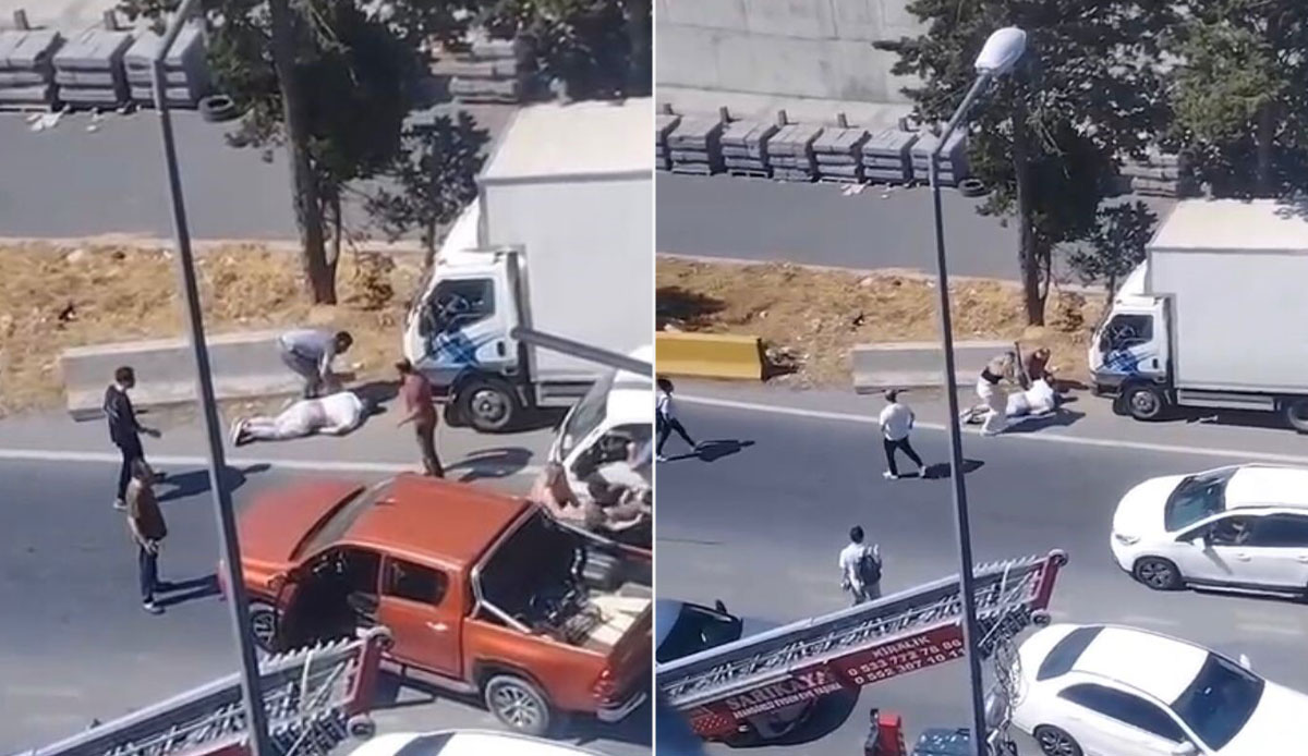 Trafik kavgası kamerada: Kadına vurdu, adamı tek yumrukla yere serdi