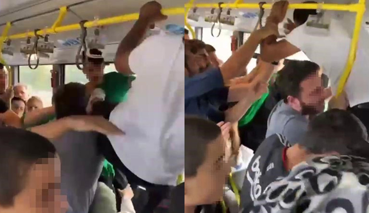 Metrobüste ‘uçan tekmeli’ yer kavgası! Ortalık savaş alanına döndü