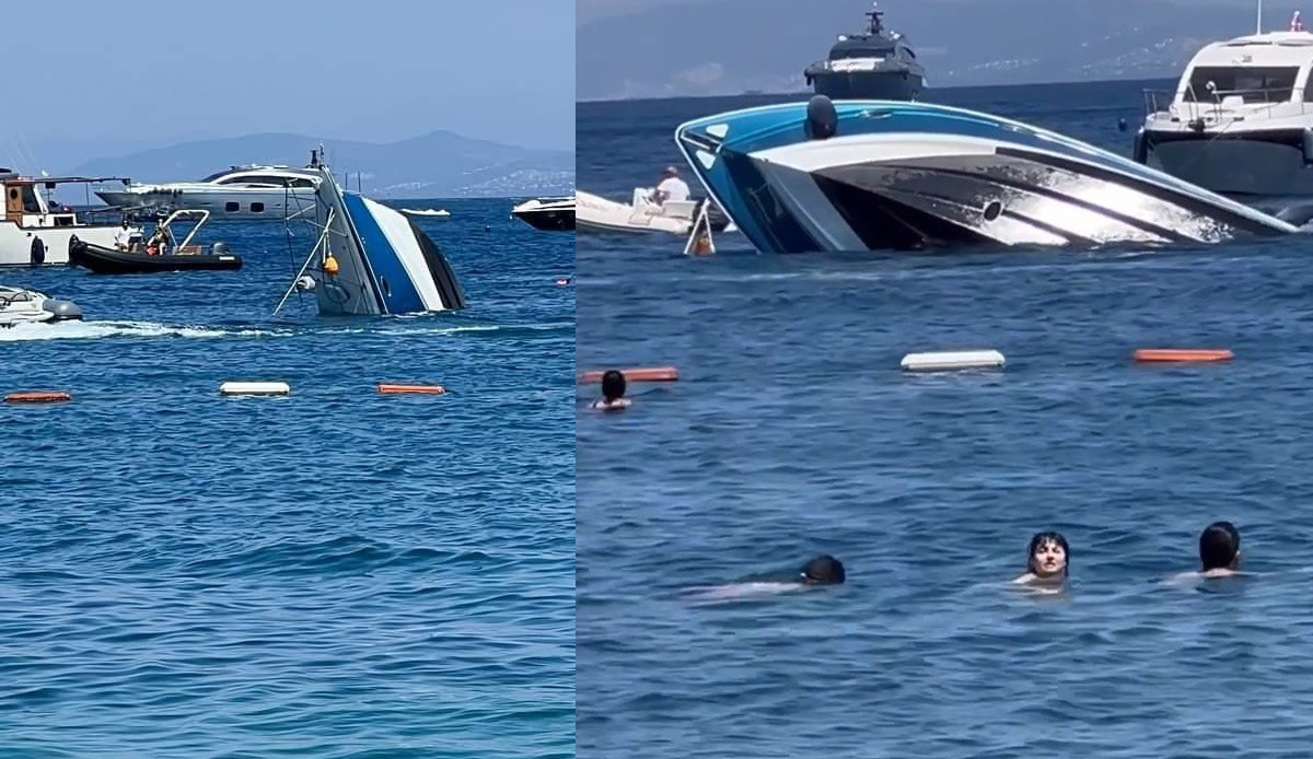 Bodrum’da lüks motoryat dakikalar için suya gömüldü
