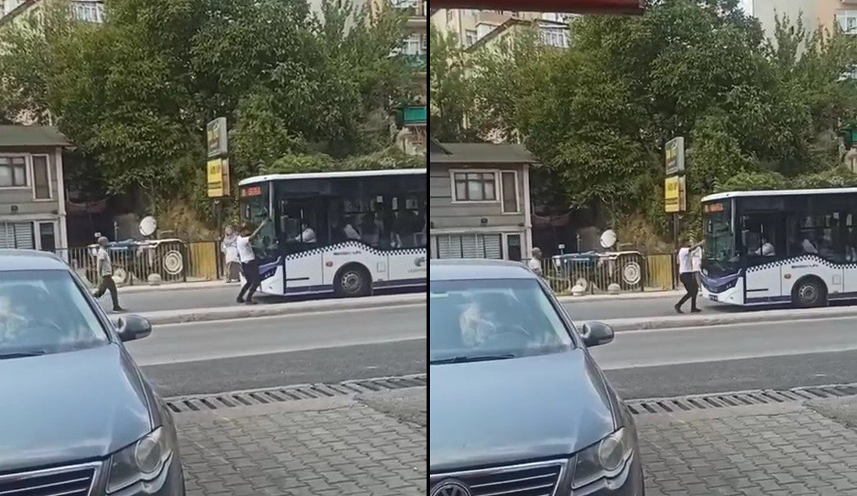 Trafikte ilginç anlar: Kollarını açtı, koşarak otobüse çarptı