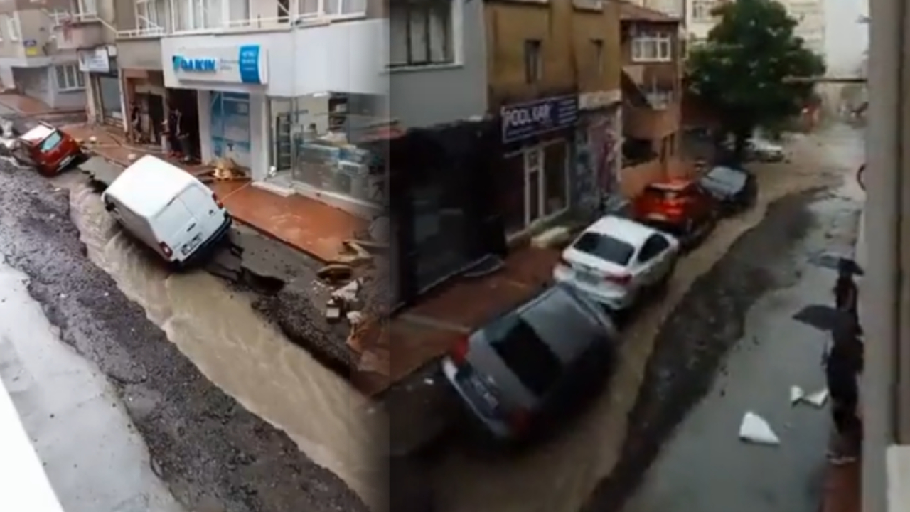 Samsun'da aşırı yağışlar yolu ikiye böldü!