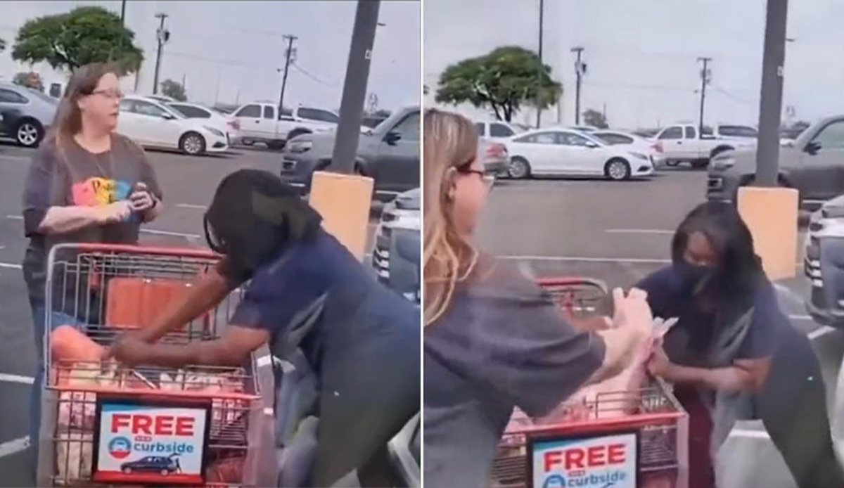 Alışveriş arabasını gasp etti! Kimseye aldırış etmeden aracına boşalttı