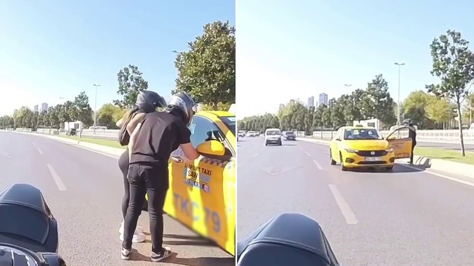 Motosikletli kadın kendisine çarpan taksiyi kilometrelerce kovaladı