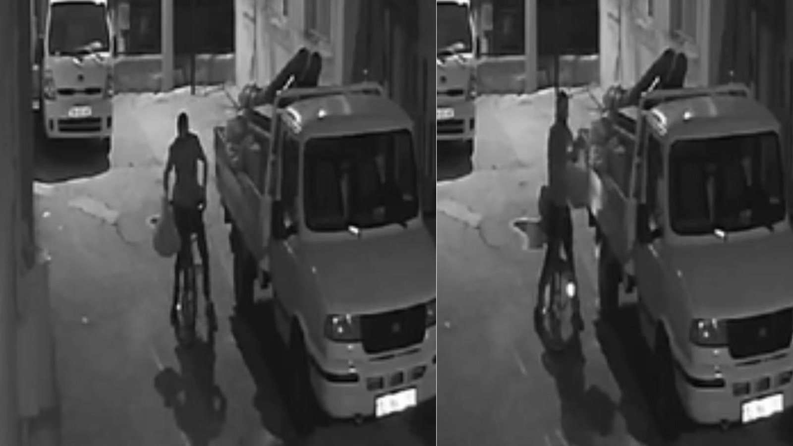Kamyonetin kasasından malzeme çaldı, kayıplara karıştı: Bisikletli hırsız kamerada