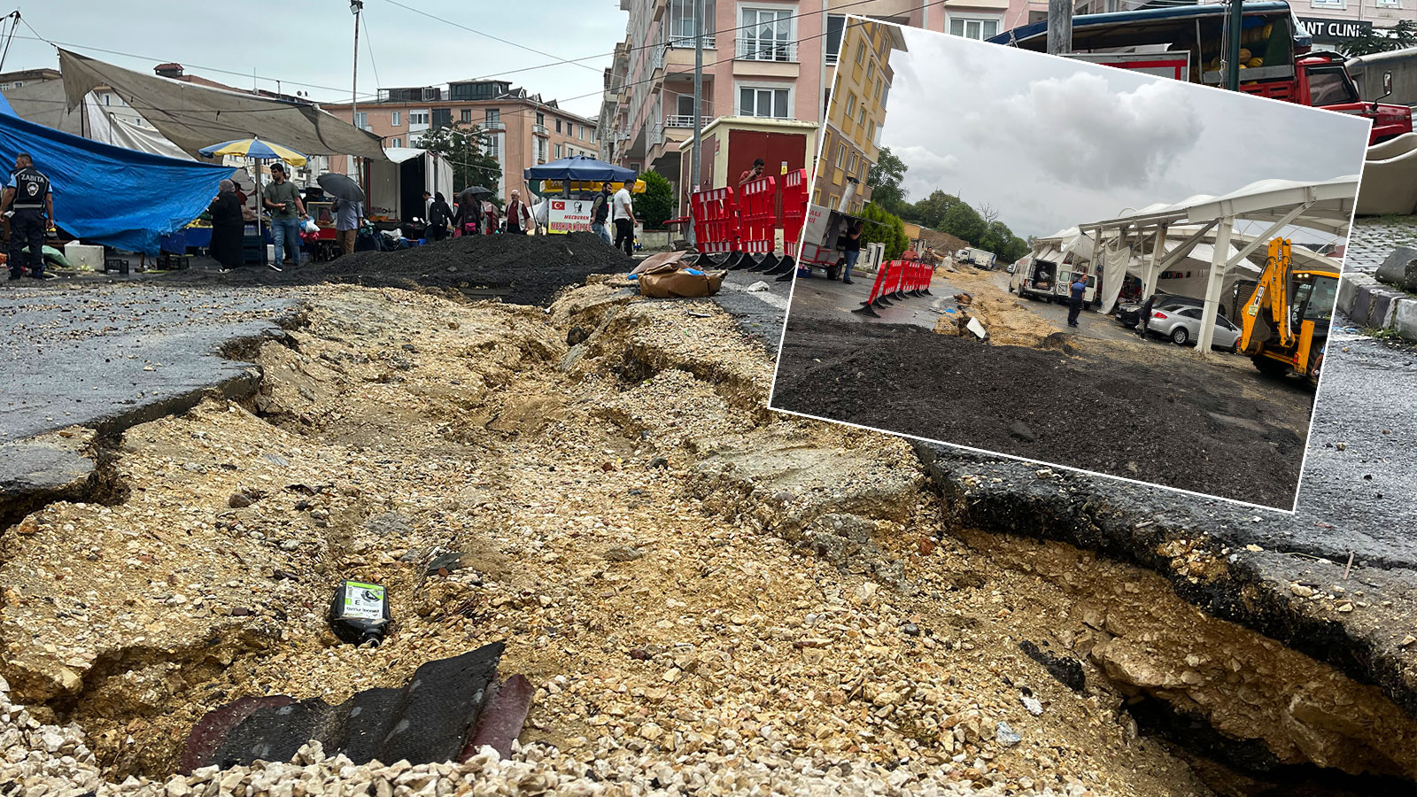 İstanbul'da şiddetli yağış: Çatalca'da yol çöktü!