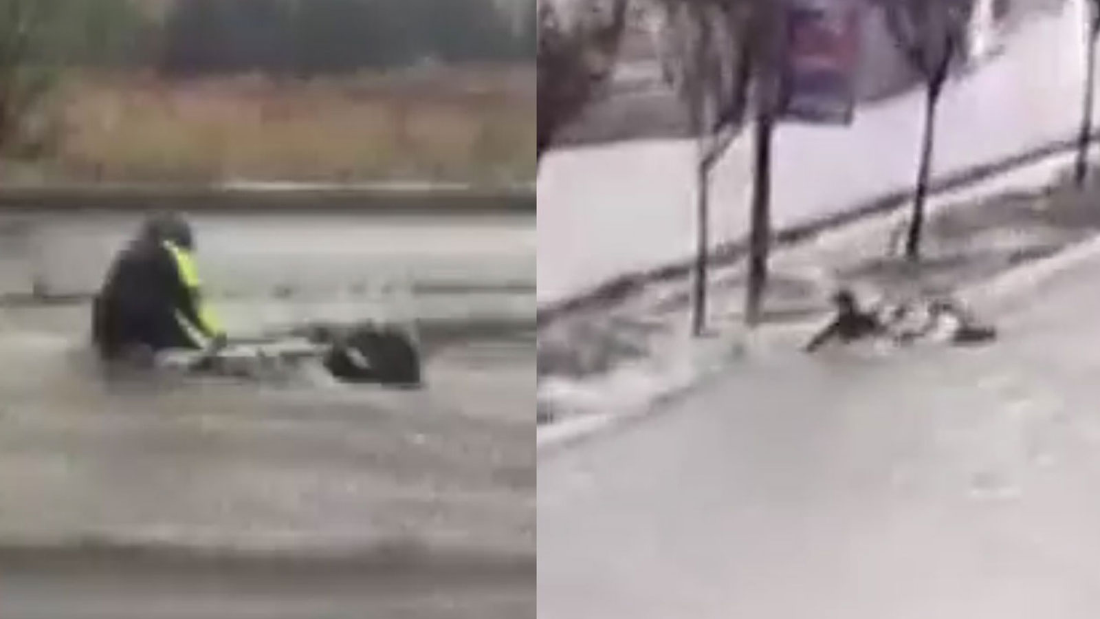 İstanbul'da sokaklar göle döndü... Motokurye sele kapıldı