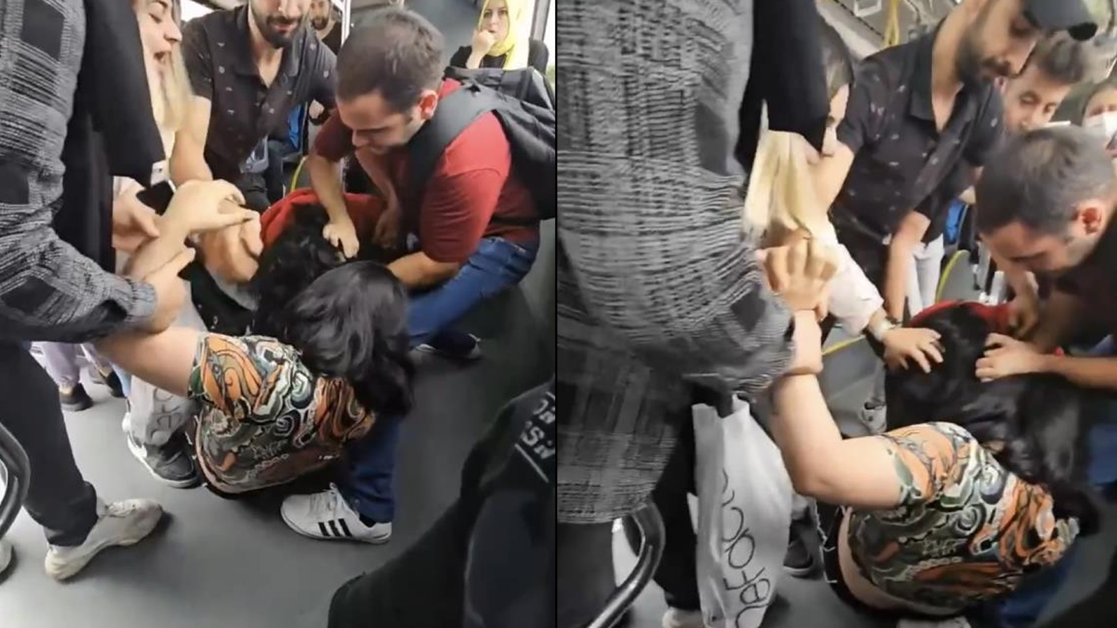 Kartal’da İETT otobüsünde koltuk kavgası kamerada! 2 kadın saç baş birbirine girdi