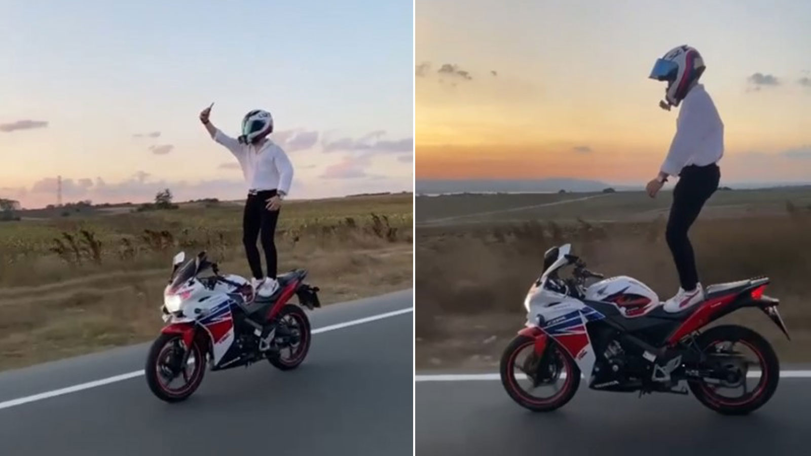 Motosiklet sürücüsünün yaptığı hareketler yürekleri ağza getirdi!