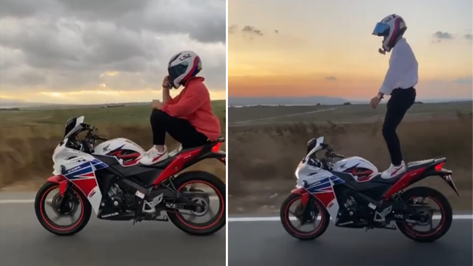 Motosikletin üstünde yaptığı akrobatik hareketlerle canını hiçe saydı