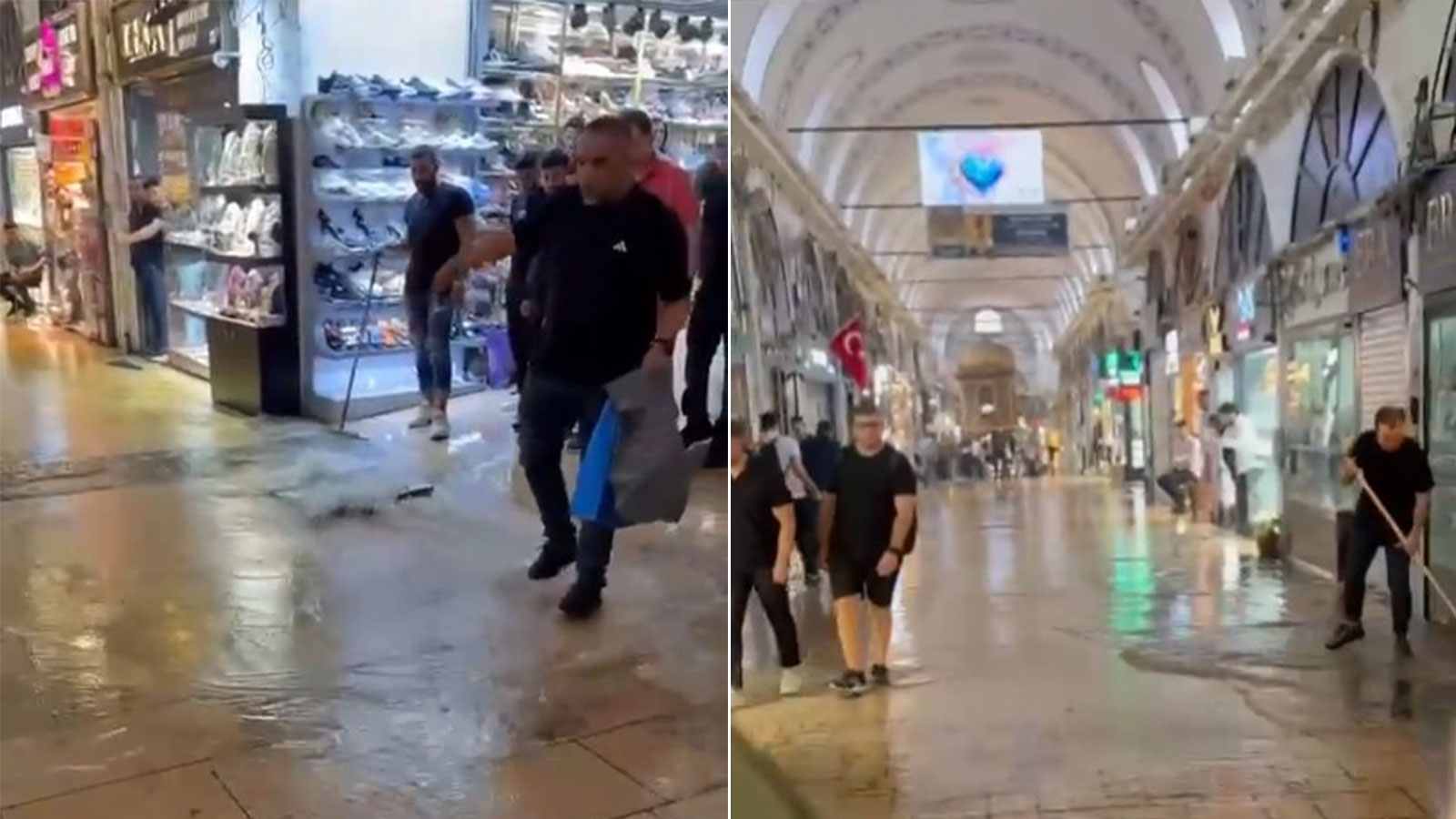 Kapalıçarşı sular altında kaldı, esnafın zor anları kamerada