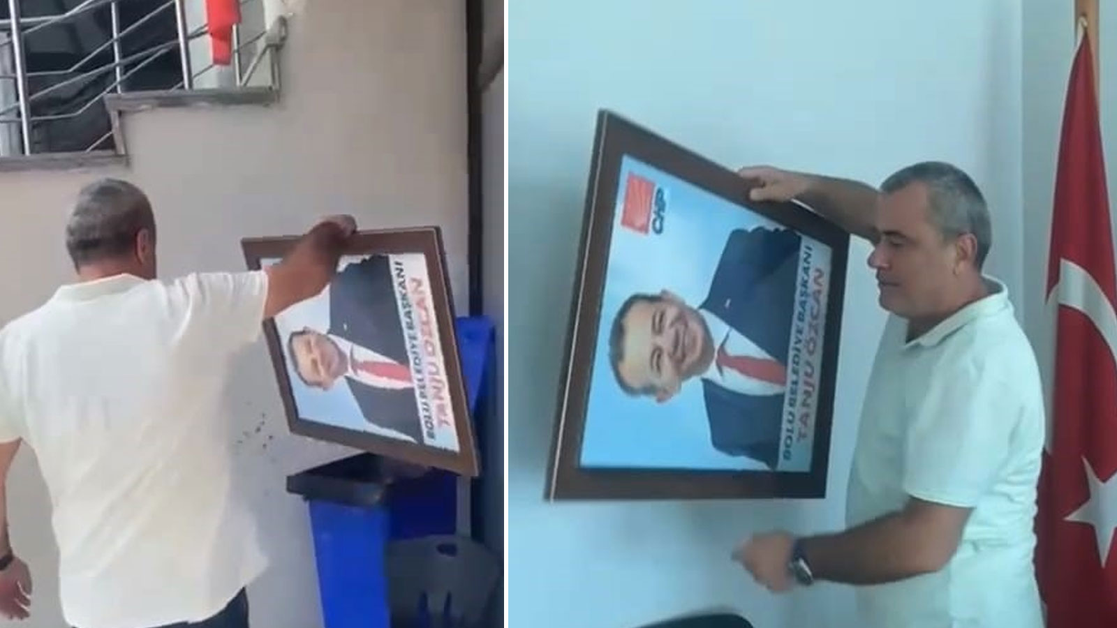 CHP'liler Tanju Özcan’ın parti binasındaki fotoğrafını çöpe attı