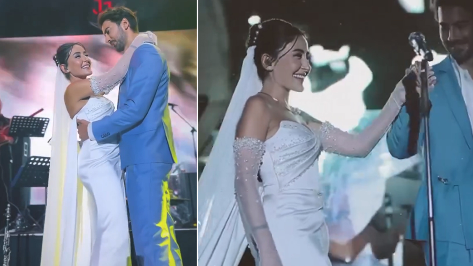 Önce düğün sonra konser... Melek Mosso gelinliğiyle sahneye çıktı