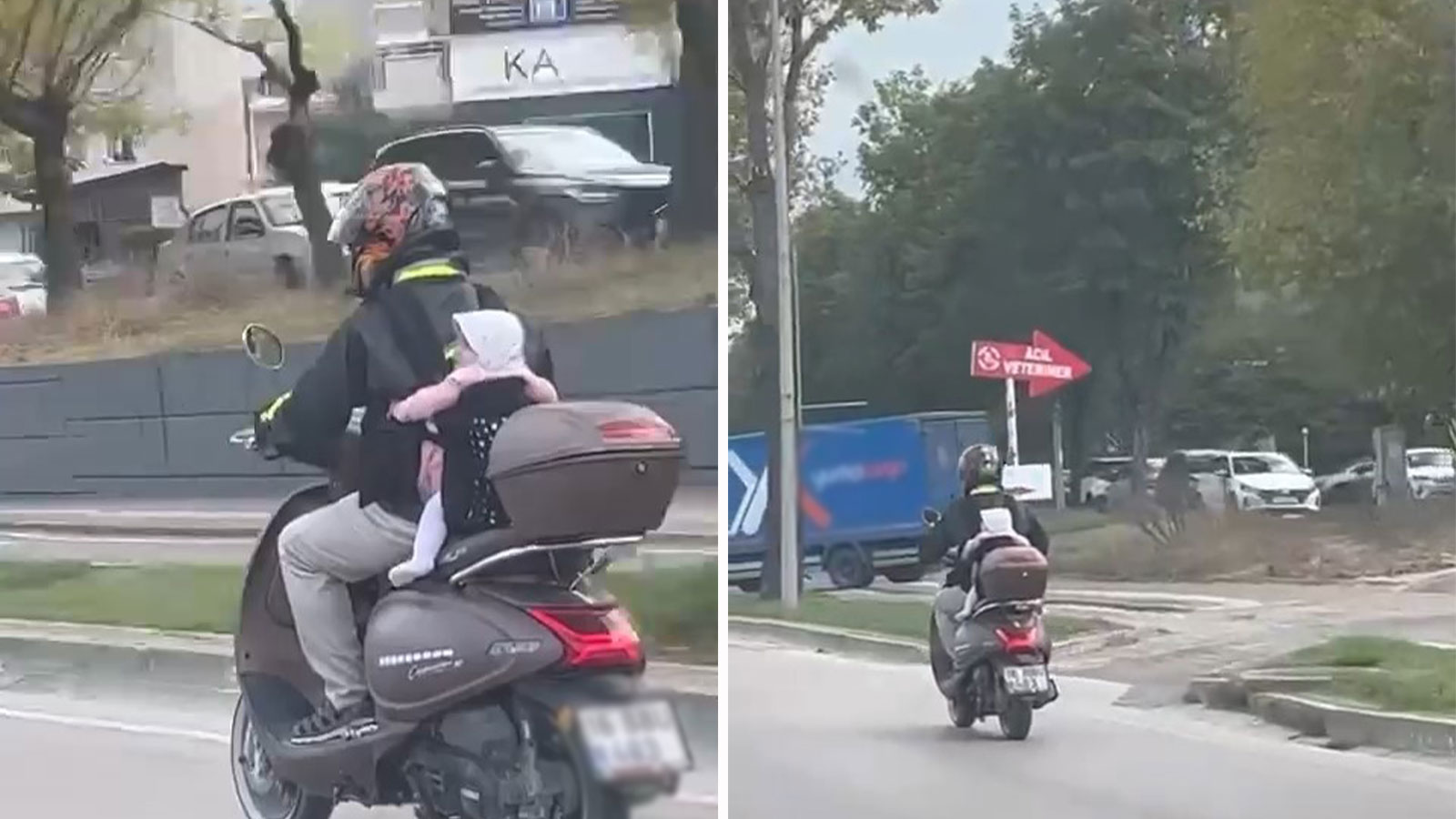 Motosiklette yürekleri ağza getiren anlar: Bebeğinin hayatını hiçe saydı