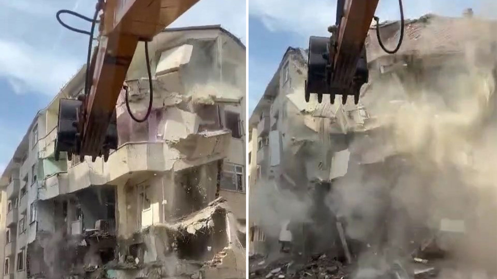 Ağır hasarlı bina korna sesleriyle yıkıldı, o anlar görenleri şaşırttı