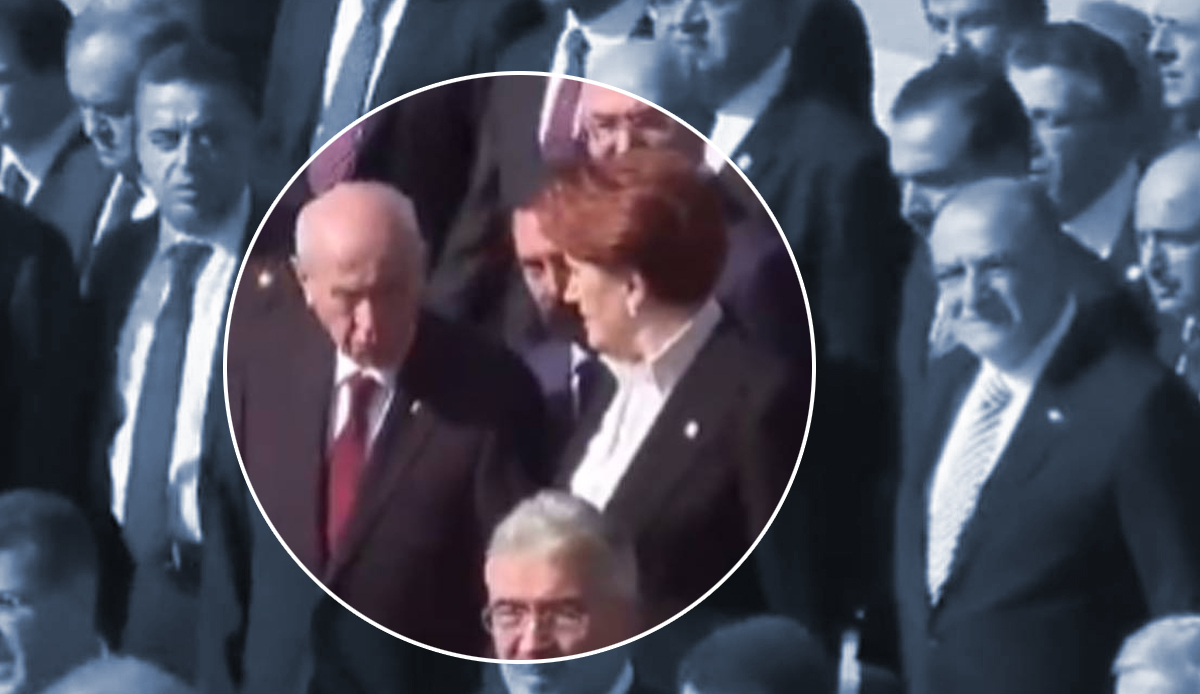 Bahçeli ile Akşener beraber yürüdü, ayaküstü sohbet etti: Eliyle ağzını kapatması dikkat çekti